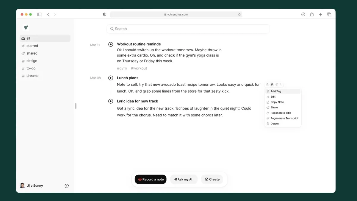 Основатель Buy Me a Coffee создал приложение Voicenotes для голосовых заметок на базе AI