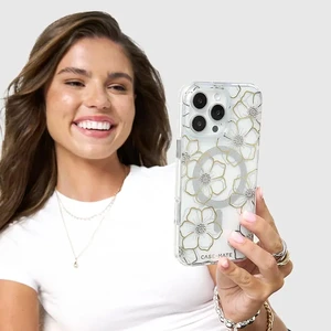 Прозрачный чехол с серебряно-золотыми элементами Case-Mate Floral Gems Mag для iPhone 16 Pro - Фото 12