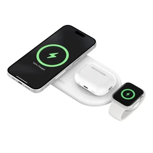 Док-станция MagSafe Belkin 3-в-1 BoostCharge Pro Charging Pad White 15W с Qi2 для iPhone | Apple Watch | AirPods WIZ022vfWH - Фото 1
