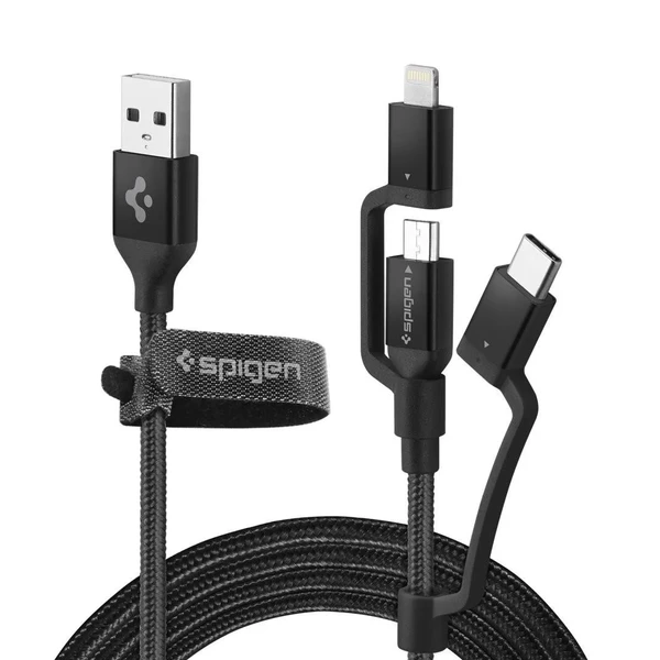 Кабель Spigen 3в1 USB-C + Micro-B + USB Lightning to USB 2.0 Black