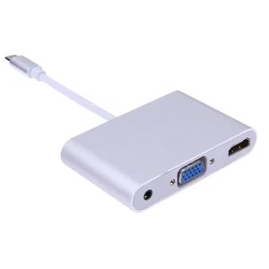 Алюмінієвий перехідник iLoungeMax 3-in-1 USB Type-C to HDMI | VGA | 3.5mm Silver  - Фото 1
