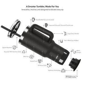 Умный стакан для воды и горячих напитков HidrateSpark PRO 2 Smart Tumbler Black 887 мл - Фото 5