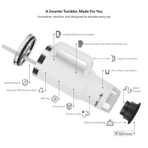 Умный стакан для воды и горячих напитков HidrateSpark PRO 2 Smart Tumbler White 887 мл - Фото 5