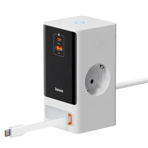 Мережевий зарядний пристрій Baseus PowerCombo Digital Power Strip White 65W + USB + USB Type-C + вбудований кабель