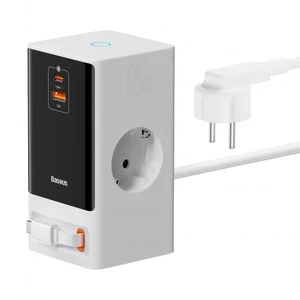 Мережевий зарядний пристрій Baseus PowerCombo Digital Power Strip White 65W + USB + USB Type-C + вбудований кабель - Фото 3