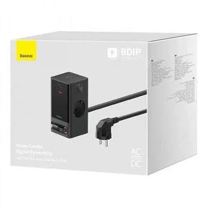 Мережевий зарядний пристрій Baseus PowerCombo Digital Power Strip Black 65W + USB + USB Type-C + вбудований кабель - Фото 4