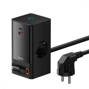 Мережевий зарядний пристрій Baseus PowerCombo Digital Power Strip Black 65W + USB + USB Type-C + вбудований кабель - Фото 3