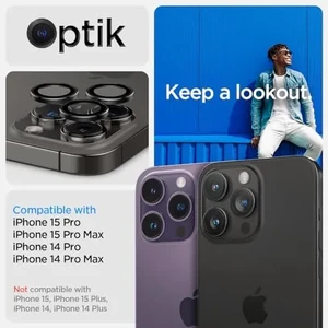 Захисне скло на камеру Spigen Optik Pro Lens Protector Black Titanium для iPhone 15 Pro | 15 Pro Max | 14 Pro | 14 Pro Max (2 шт.) - Фото 3