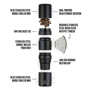 Портативний набір для кави VSSL Nest Pour Over Coffee Kit з двома подвійними чашками 10 oz Black - Фото 3