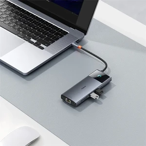 Багатофункціональний хаб 10в1 Baseus Metal Gleam Series II з роз'ємами HDMI 4K, USB-C, USB-A, кардридером SD/TF, AUX 3.5, 100W PD для iPad | MacBook Pro/Air - Фото 3