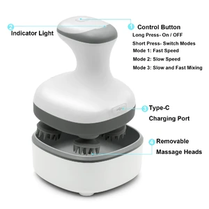 Массажер для головы VIVIYA Scalp Massager с 8 съемными насадками, водонепроницаемый - Фото 3