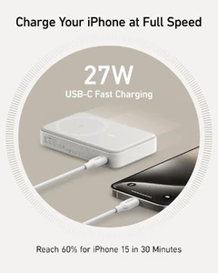 Повербанк MagSafe с подставкой Anker MagGo Qi2 with Stand 10000mAh White для iPhone 15 | 14 | 13 |12 - Фото 4