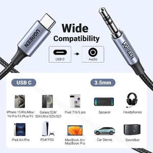 Кабель-переходник UGREEN USB Type-C to AUX 3.5mm Gray (1m) - Фото 2