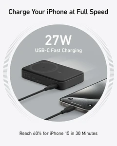 Повербанк MagSafe с подставкой Anker MagGo Qi2 with Stand 10000mAh Black для iPhone 15 | 14 | 13 | 12 - Фото 4