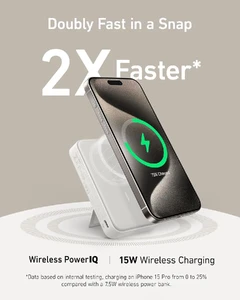 Повербанк MagSafe с подставкой Anker MagGo Qi2 with Stand 10000mAh White для iPhone 15 | 14 | 13 |12 - Фото 2
