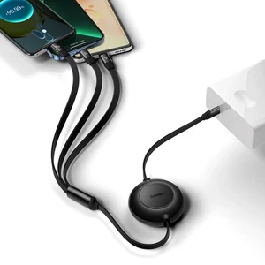 Зарядный кабель USB для быстрой зарядки 3в1 Baseus Retractable 66W Lightning, micro USB, USB-C (1 m) - Фото 4