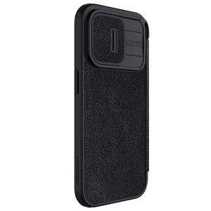 Кожаный чехол-книжка со шторкой для камеры Nillkin Qin Pro Leather Black для iPhone 15 Pro - Фото 3