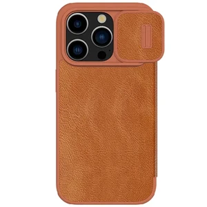 Шкіряний чохол-книжка зі шторкою для камери Nillkin Qin Pro Leather Brown для iPhone 15 Pro Max  - Фото 1