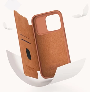 Шкіряний чохол-книжка зі шторкою для камери Nillkin Qin Pro Leather Brown для iPhone 15 Pro - Фото 7