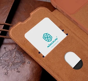 Шкіряний чохол-книжка зі шторкою для камери Nillkin Qin Pro Leather Brown для iPhone 15 Pro - Фото 10