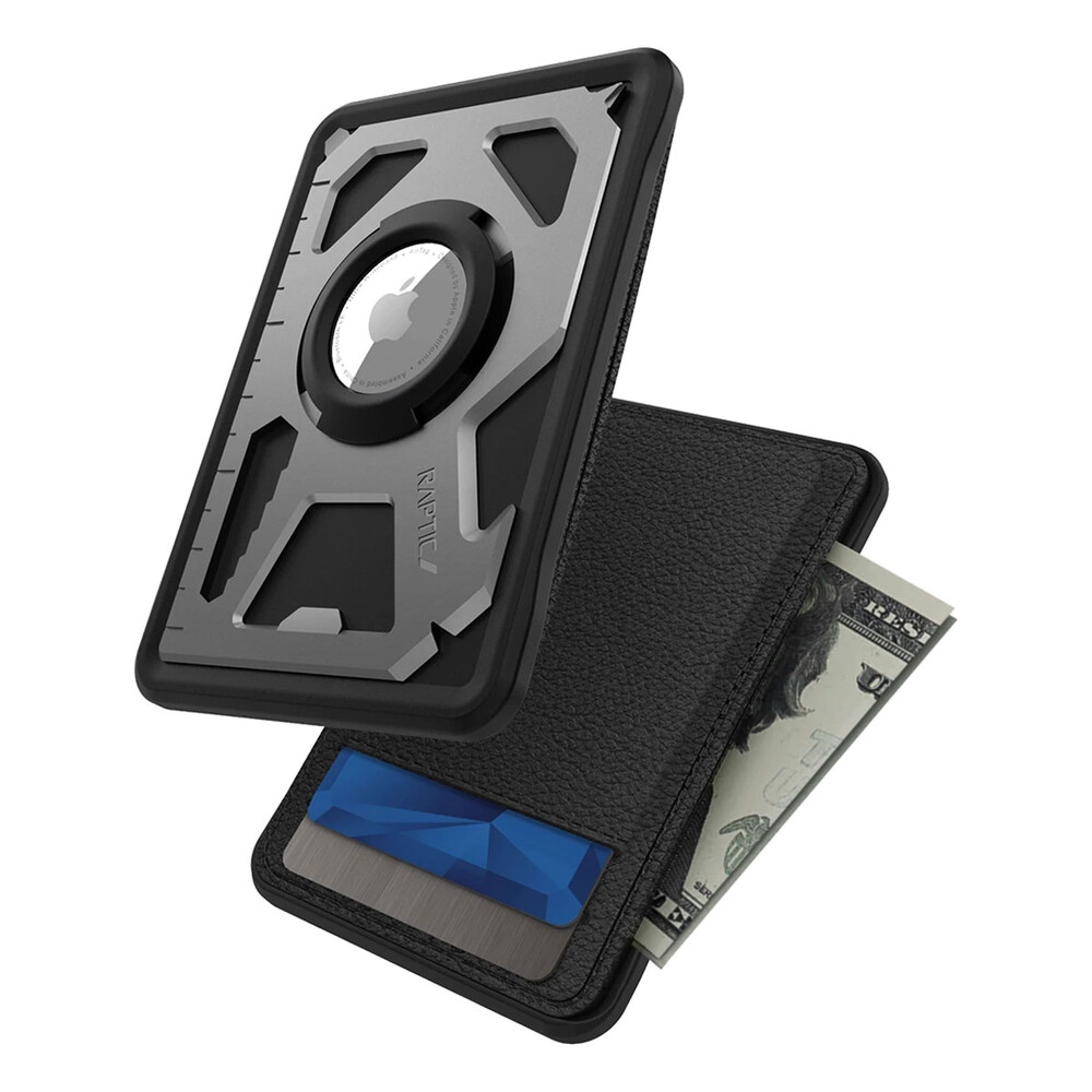 Кожаный кошелек с разъемом под AirTag и металлической мультитул картой 8 в 1 | Raptic Tactical Wallet Holder