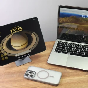 Алюминиевая портативная (складная) подставка для iPhone/iPad/планшета/телефона с вращениям на 360° | iLoungeMax Rotate Metal Desk Grey - Фото 6
