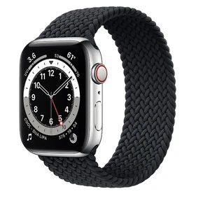 Смарт-годинник Apple Watch Series 6 GPS + Cellular, 44mm Silver Stainless Steel Case with Charcoal Braided Solo Loop (M0GF3 | M0GW3) M0GF3 | M0GW3 - Фото 1