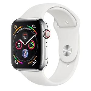Смарт-годинник Apple Watch Series 4 40mm GPS + LTE Stainless Steel Case White Sport Band (MTVJ2 | MTUL2) MTVJ2 | MTUL2 - Фото 1