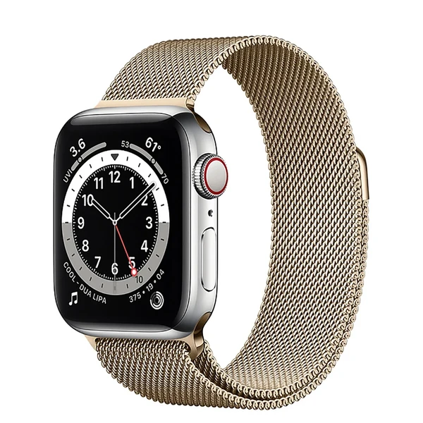 Смарт-часы Apple Watch Series 6 GPS + Cellular, 40mm Silver Stainless Steel Case with Gold Milanese Loop (M0DC3 | M0DV3)