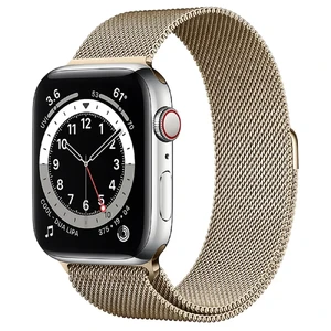 Смарт-годинник Apple Watch Series 6 GPS + Cellular, 44mm Silver Stainless Steel Case with Gold Milanese Loop (M0GF3 | M0GW3) M0GF3 | M0GW3 - Фото 1