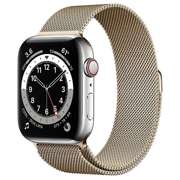 Смарт-годинник Apple Watch Series 6 GPS + Cellular, 44mm Silver Stainless Steel Case with Gold Milanese Loop (M0GF3 | M0GW3)