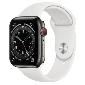 Смарт-годинник Apple Watch Series 6 GPS + Cellular, 44mm Graphite Stainless Steel Case with White Sport Band (M0GG3 | M09D3) M0GG3 | M09D3 - Фото 1