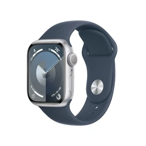 Смарт-часы Apple Watch Series 9 GPS, 41mm Silver Aluminum Case with Storm Blue Sport Band - M/L (MR913) MR913 - Фото 1