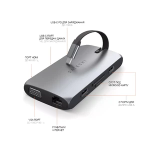 Хаб Satechi On-the-Go USB-C 9 в 1 Space Gray для MacBook | iPad - Фото 3