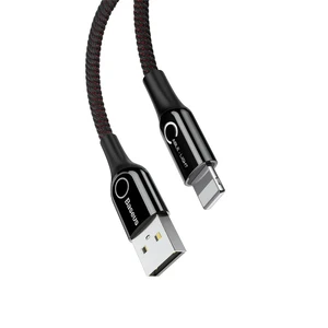 Нейлоновий кабель Baseus C-Shaped Light Intelligent Power-Off Cable Black USB to Lightning 1m - Фото 2