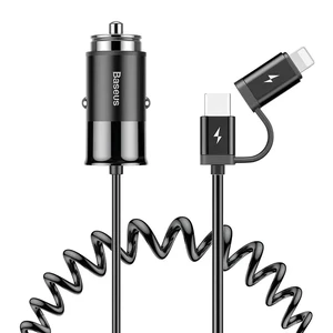 Автозарядка Baseus Enjoy Together 2-in-1 Car Charger Black с USB Type-C | Lightning кабелем  - Фото 1