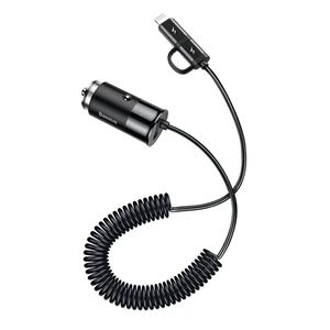Автозарядка Baseus Enjoy Together 2-in-1 Car Charger Black с USB Type-C | Lightning кабелем - Фото 2