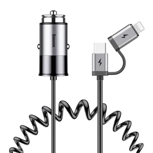 Автозарядка Baseus Enjoy Together 2-in-1 Car Charger Dark Gray с USB Type-C | Lightning кабелем  - Фото 1