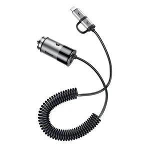 Автозарядка Baseus Enjoy Together 2-in-1 Car Charger Dark Gray с USB Type-C | Lightning кабелем - Фото 2