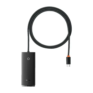 Хаб (адаптер) Baseus Lite Series 4-Port HUB USB Type-C to USB-A 3.0 Black (1m) WKQX030401 - Фото 1