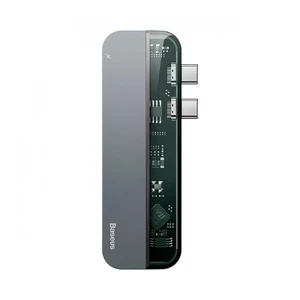 Хаб Type-C для MacBook Pro | Air Baseus Transparent Series Dual Deep Gray CAHUB-TS0G - Фото 1