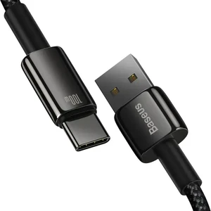 Зарядный кабель Baseus Tungsten Gold Fast Charging USB to USB-C 100W Black (1m) - Фото 4