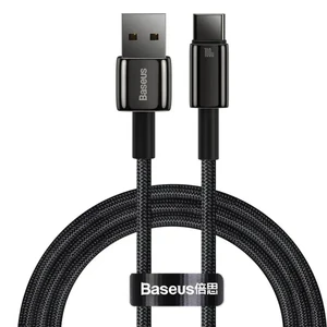 Зарядный кабель Baseus Tungsten Gold Fast Charging USB to USB-C 100W Black (1m)  - Фото 1