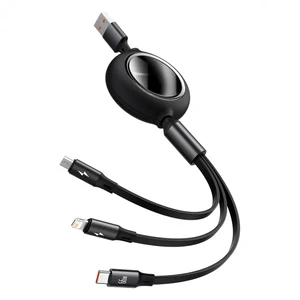 Зарядный кабель USB для быстрой зарядки 3в1 Baseus Retractable 66W Lightning, micro USB, USB-C (1 m) - Фото 2