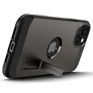 Противоударный чехол с подставкой Spigen Tough Armor (MagFit) Gunmetal для iPhone 15 - Фото 3