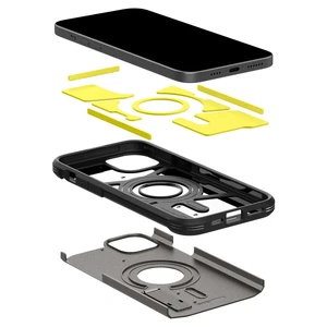 Противоударный чехол с подставкой Spigen Tough Armor (MagFit) Gunmetal для iPhone 15 - Фото 4