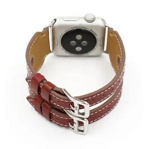 Шкіряний ремінець iLoungeMax Double Buckle Red для Apple Watch Ultra 49mm | 45mm | 44mm | 42mm  - Фото 1