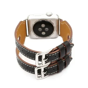 Кожаный ремешок iLoungeMax Double Buckle Black для Apple Watch Ultra 49mm | 45mm | 44mm | 42mm  - Фото 1