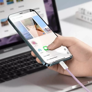 Нейлоновый кабель Baseus Type-C to Lightning для быстрой зарядки iPhone 20W (1m) Purple - Фото 5