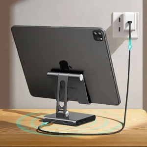 Алюминиевая регулируемая (складная) подставка с хабом USB-C PD для iPad, HDMI 4K, microSD и SD | ESR 8-in-1 Portable Stand Hub Grey - Фото 5
